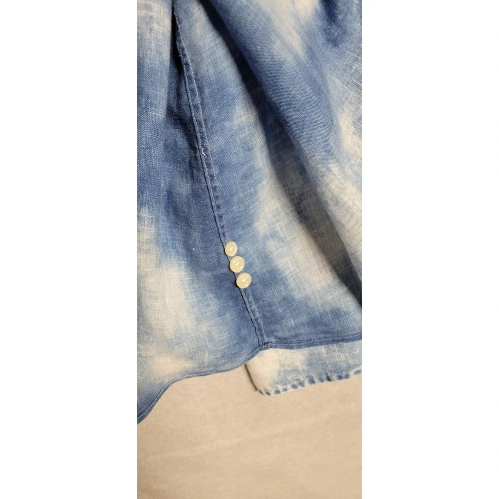 Blue White Tie Dye Ls Button Up Polo Ralph Lauren 100% Linen Men's Shirt Size M